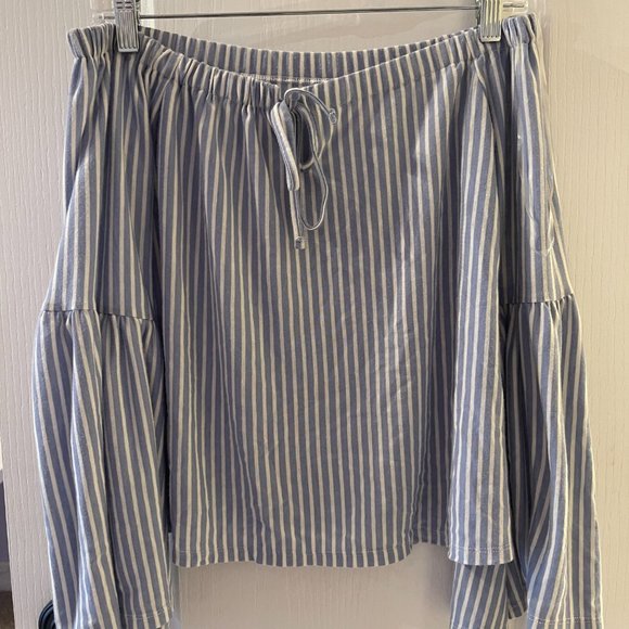 American Eagle Off The Shoulder Top, Small, Blue and White - Picture 1 of 4
